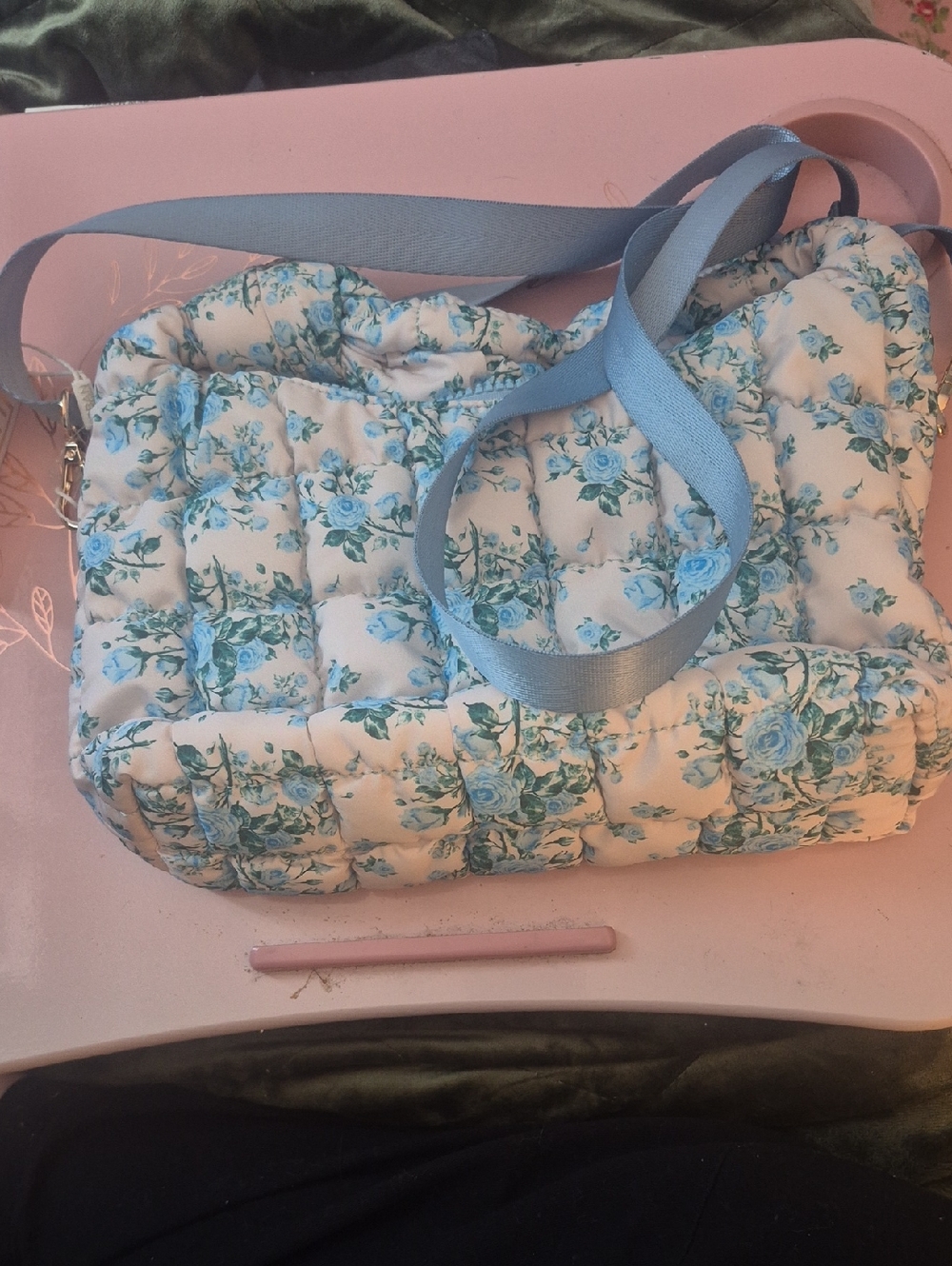 Quilted Floral Crossbody Bag in Light Blue Foral
